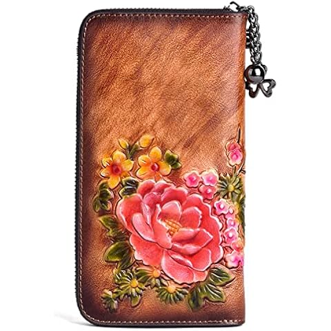 Genuine Leather Zipper Wallet for Women Vintage Wallet Purse Ladies Card Case Phone Clutch Wristlet Billfolds, Vintage Brown 2, Vintage Cover
