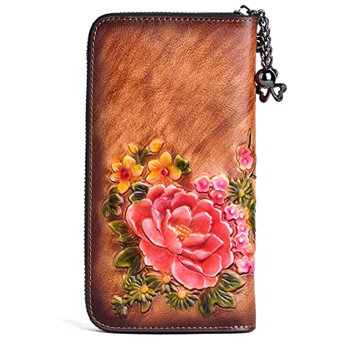 Geldbörse aus echtem Leder mit Reißverschluss für Frauen, Vintage-Geldbörse, Damen, Kartenetui, Handy, Clutch, Handgelenk, Billfolds, Vintage Brown 2, Vintage Cover