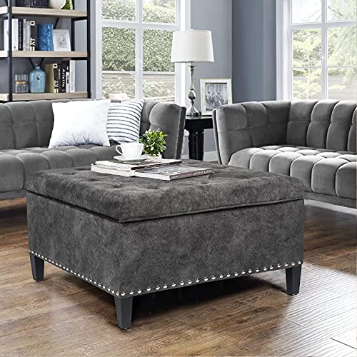 Joveco Storage Ottoman Square Bench For Living Room Or Bedroom (Dark Gray) #TOP7