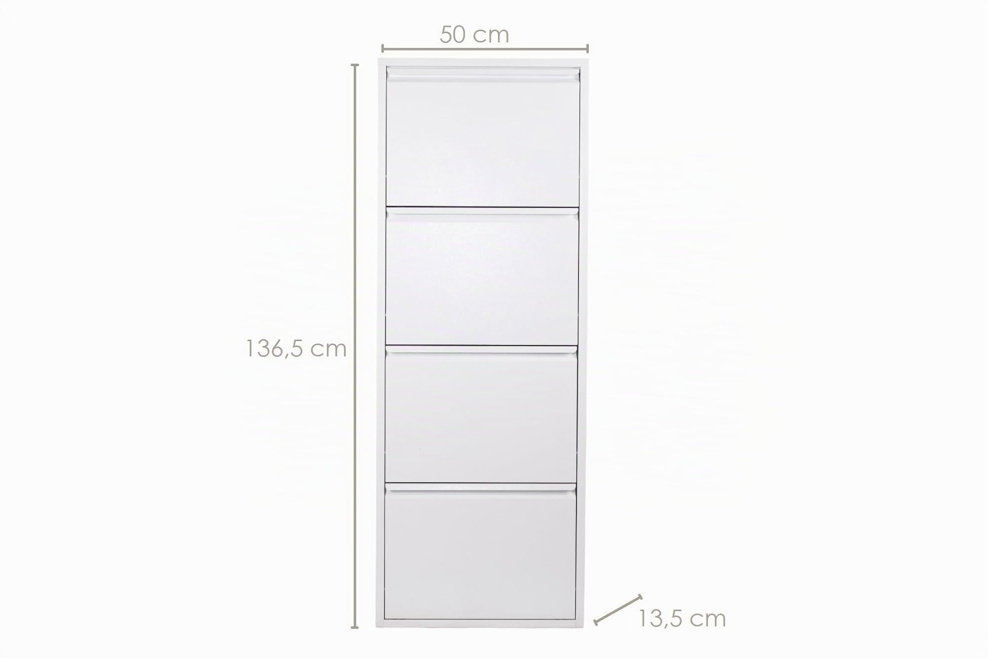 Scarpiera Salvaspazio Slim 4 Ante Bianca, Portascarpe a Ribalta in Metallo | Già Montato, Interni/Esterni, P13,5 x L50 x H136,05 cm GD