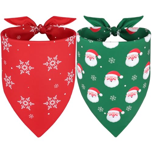 Vivifying 2PCS Christmas Dog Bandana, Xmas Adjustable Triangle Dog Bandanas with Santa Claus(L,Green&Red)