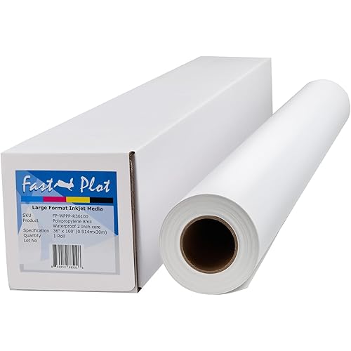 FastPlot Polypropylene Banner 8 mil Waterproof - 36inch x 100ft Roll - 2inch core