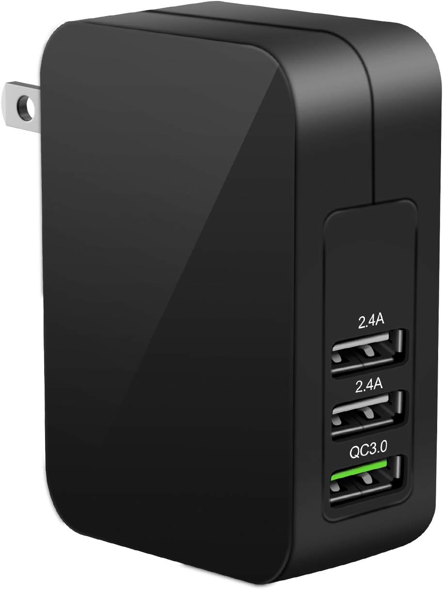 Amoner Quick Charge 3.0 USB Wall Charger, 18W QC 3.0 with 15W Dual USB Port Foldable Wall Charger Compatible with iPhone Xs/XS Max/XR/X/8/Plus, iPad Pro/Air, Galaxy S9/S8/Plus, Note 8/9/ Plus, More