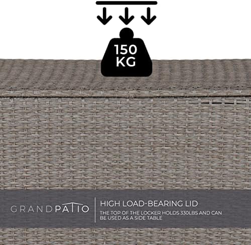 Grand patio Outdoor Rattan Deck Box 480 L, Weather Resistant Storage Box with Lid, Cushion Box with Smooth Wheels, Easy to Move, Storage Containers for Tools, Pool Accessory, Pillows (Light Brown)