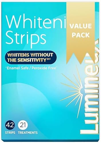 Luminox Teeth Whitening Strips - 21 Treatments, 42 White Strips - Lemieux Peroxide-Free Kit Natural Formula - Enamel-Safe Lumino Teeth Whitener - Sensitivity-Free Luminox Technology (Pack of 1)