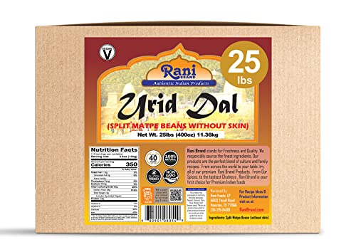 Rani Urid/Urad Dal (Split Matpe Beans Skinless) Indian Lentils 400Oz (25Lbs) 11.36Kg Bulk Box ~ All Natural | Gluten Friendly | Non-Gmo | Vegan | Indian Origin #TOP4
