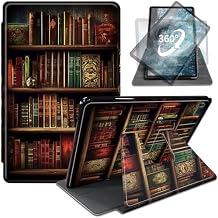 Case for All-New Amazon Fire HD 10 Tablet 13th Generation, 2023 Release,360 Degree Rotating Swivel Stand PU Leather Cover with Auto Wake Sleep,Vintage Bookshelf