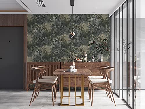 Livingwalls My Home 383563 - Carta Da Parati In Tessuto Non Tessuto, Motivo: Giungla, Verde Scuro, Grigio, 10,05 X 0,53 M, Made In Germany