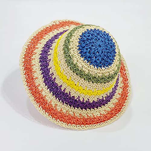 Minache Outdoor Sun Visor Hat Upf 50+ Summer For Kids,Foldable Wide Brim Colorful Crochet Straw Hat #TOP4