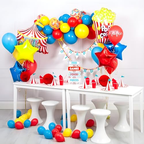 RUBFAC Carnival Circus Balloon Kit, Red Yellow and Blue Primary Balloons 12in with Rainbow Confetti Balloons for Birthday Party Carnival Theme Back to School Party Decorations, 65pcs by rubfac - Image 6