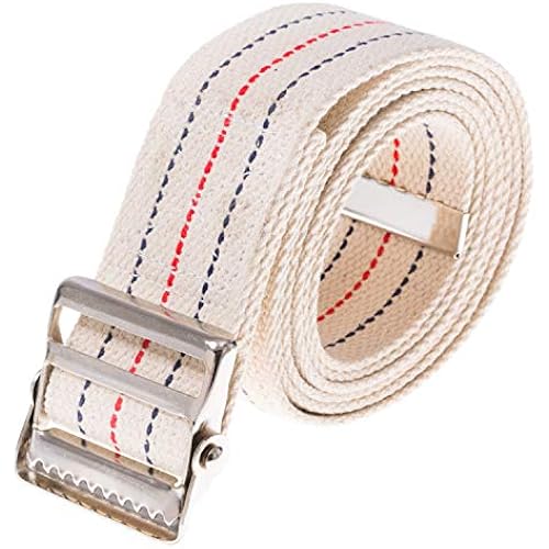 COW&COW Transfer and Gait Belt with Metal Buckle - Transfer Walking and Standing Assist Aid for Caregiver Nurse Therapist 2 inches (Beige with Stripes, 60")