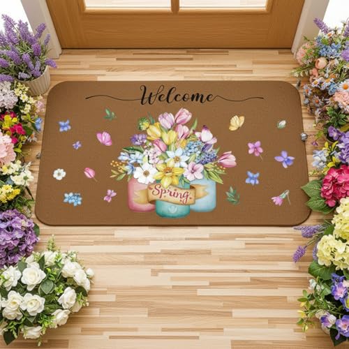 Ceenna Paillasson floral ressort tulipes papillons 29.5 x 17.7 po
