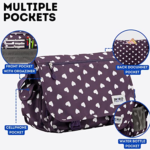 J World New York Terry Cute Messenger Bag For Women Kids School, Purple Heart #TOP4