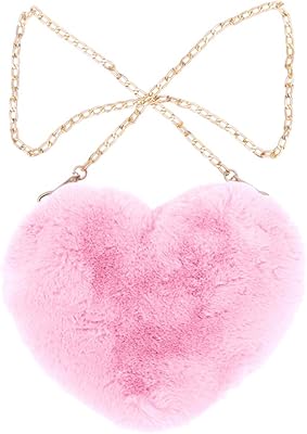 Abaodam Heart Shaped Purse for Women Heart Shaped Purse Soft Fluffy Faux Fur Crossbody Bag Handbag Shoulder Bag with Chain for Women Girls Valentines Day Heart Shaped Handbag
