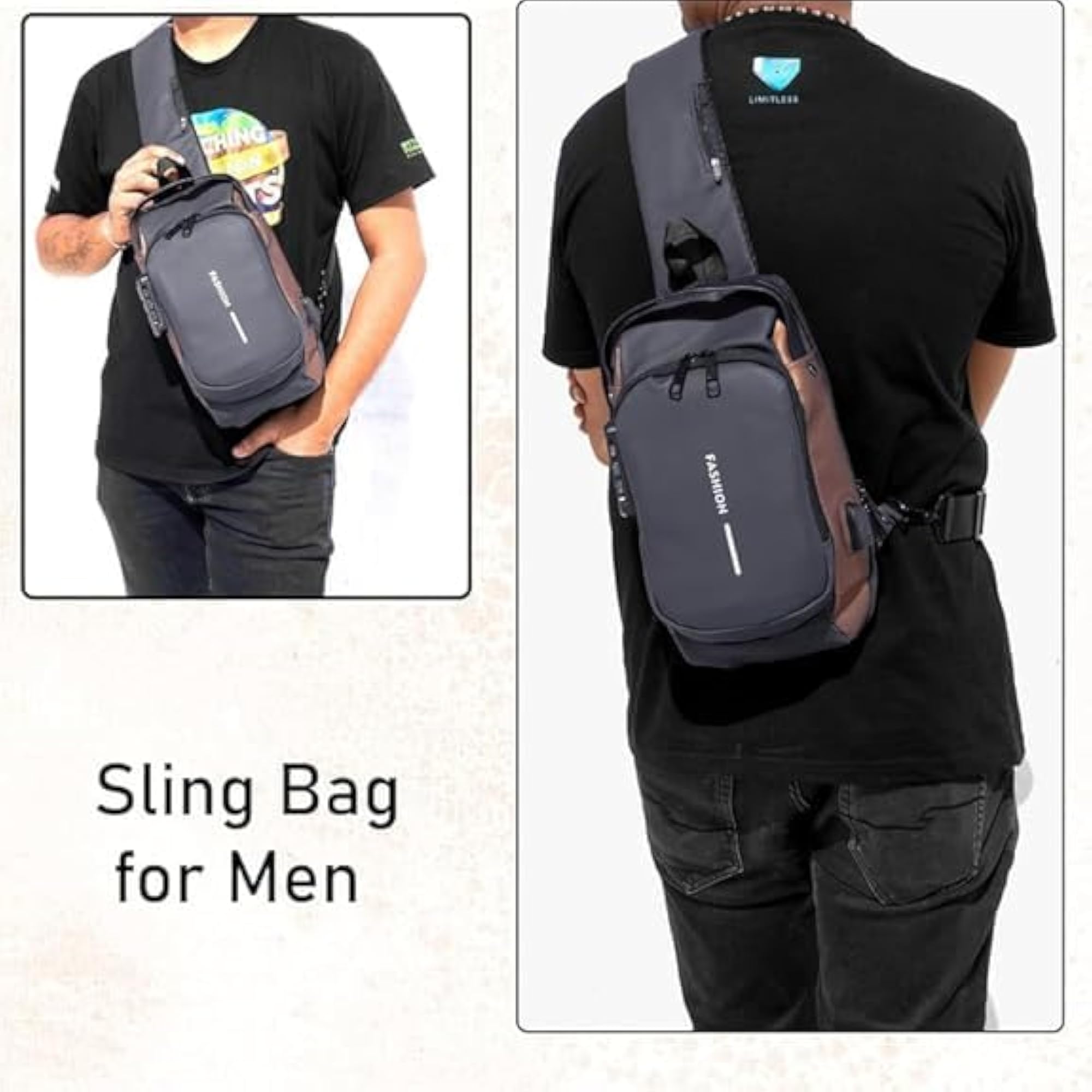 Men's Stylish Crossbody Backpack with USB Charging Port