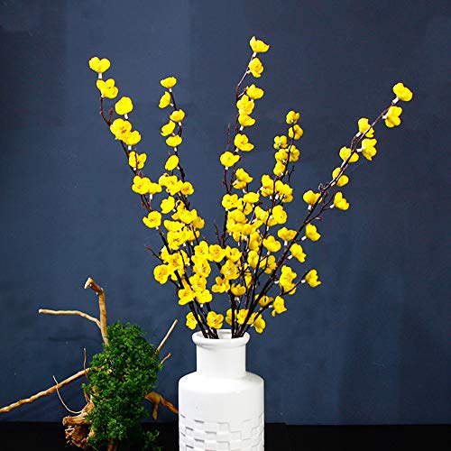 Charmly 5 Pcs Artificial Plum Blossom Fake Wintersweet Long Stem Plastic Flowers Home Hotel Office Wedding Party Garden Decor 27.5'' High Yellow #TOP7