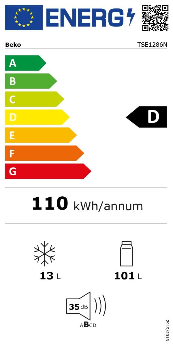 Beko TSE1286N Tisch-Kühlschrank 114 Liter Gesamt-Nutzinhalt, 101 Liter Kühlen, mit 4-Sterne-Gefrierfach, 13 Liter Gefrieren, MinFrost, nur 35 dB(A) Betriebsgeräusch, Weiß