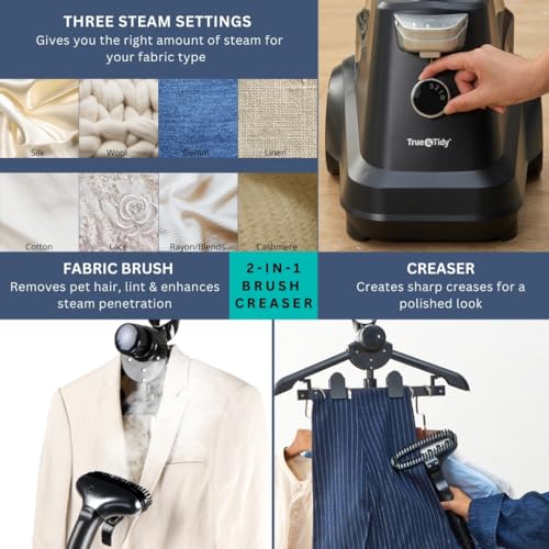 True & Tidy® Auto-Off Safety Heavy-Duty Industrial1800W Garment Steamer with XL 3L Tank, 90+ Min Continuous Steam, Low Water Sensor, 3 Steam Settings, Step-On/Off Control, Wheels for Easy Movement by True & Tidy - Image 4