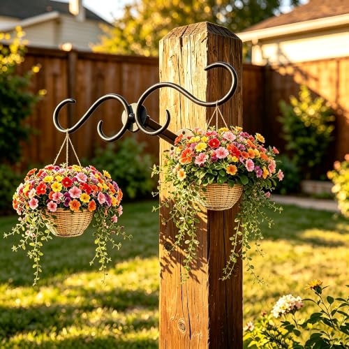 Wall Mount Double Shepherds Hook for Outdoor Bird Feeder & Planter, Heavy Duty Bracket with 12" Standoff, Rustproof Hanger for Patio Deck Balcony Wind Chimes Wreath Lantern,Holds 20 LBS- Modern 2 Pack — view 4