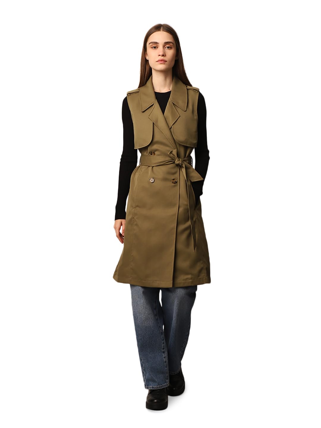 only Polyester Women's Long Trench Coat-picture-35
