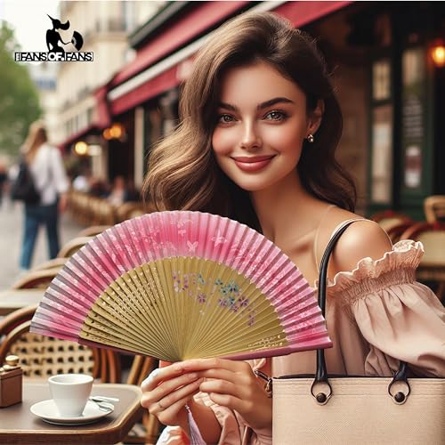FANSOF.FANS Premium Floral Silk Fabric Border Handheld Folding Fan with Grade A Bamboo Ribs for Women Girls Event Birthday Wedding Favour with Tassel (Flower Border - Pink) by FANSOF.FANS - Used condition - Image 7