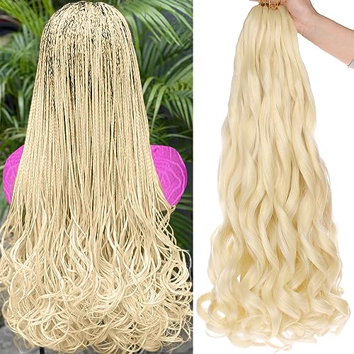 Unionbeauty French Curl Braiding Hair 22 Inch Blonde French Curly Braiding Hair Pre Stretched Body Wavy Braiding Hair for Goddess Box Braids Crochet Hair Curly Braiding Hair for Black Woman (613#)