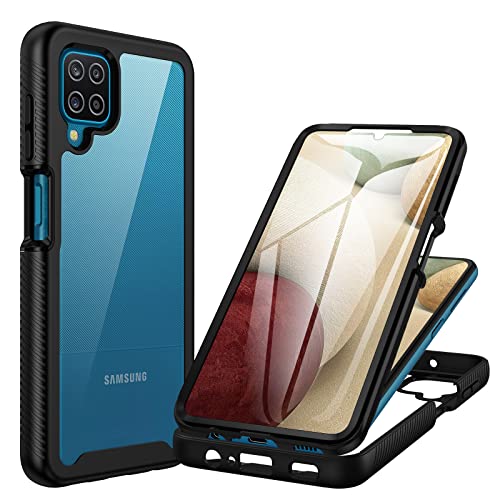 CENHUFO for Samsung A12 Phone Case/Samsung A12 Case Built-in Screen Protector 360 Full Body Protection Shockproof Clear Cover Rugged Bumper Cover for Samsung Galaxy A12/M12 Case -Black