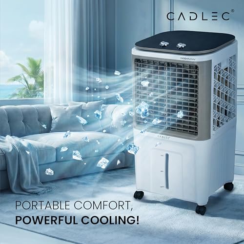 Cadlec AeroFlow 40L Personal Air Cooler For Home, High Speed Fan with Powerful Air Throw, Inverter Compatible, Anti-Bacteria Honeycomb Pad, 3 Year Warranty | White view 2