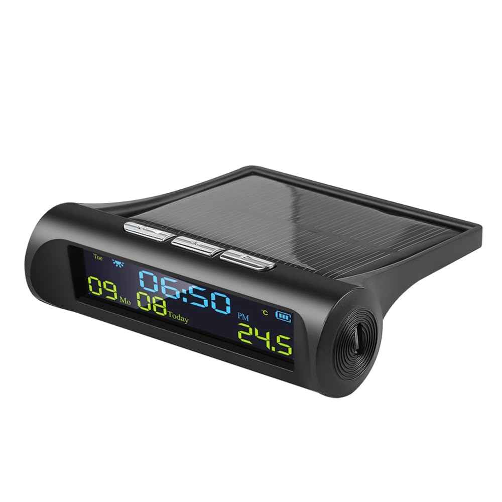 Car Solar Digital Clock with LCD Time Date in-Car Temperature Display for Outdoor Personal Car Part Decoration A