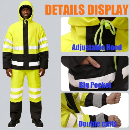 Image of Rizzon Rain Suits for Men Women Waterproof Heavy Duty Rain Gear Hi-Vis Rain Jacket & Pants for Fishing, Camping