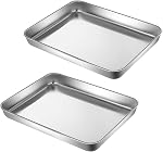 Plateau de service alimentaire en acier inoxydable 304 Plaques de cuisson pour biscuits 9.3" | Extral Petites 2Pack Mini grille-pain Lave-vaisselle Coffre-fort Pas de rouille Réchauffer la nourriture pour 1~2 personne 9.3 x 6.9 x1.1Inch (diagonal) 10.63)