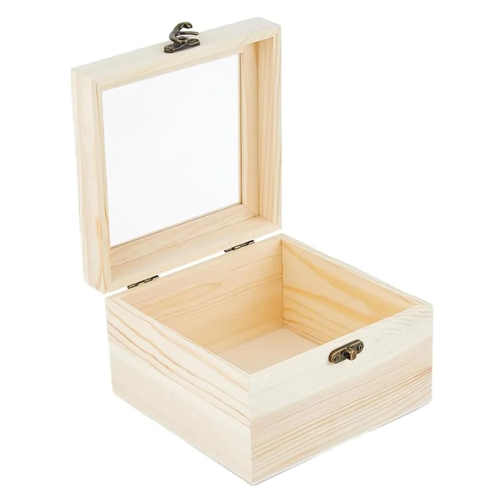 Caja de almacenamiento de madera sin tratar Caja de madera con tapa transparente, cajas pequeñas cuadradas sin terminar, caja artesanal 15x15x9,5 cm ventana for almacenamiento joyas