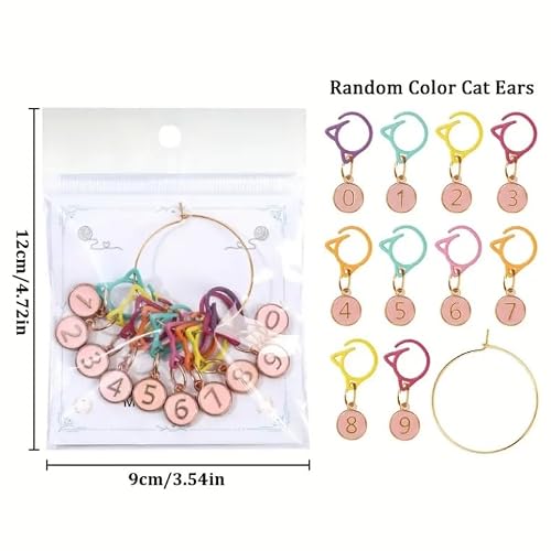Blingcute Cat Stitch Markers for Crocheting, Set of 10 Numbered Progress Keepers 0–9, Oil Drip Enamel Alloy, Snag-Free Knitting & Crochet Accessorie(Pink)