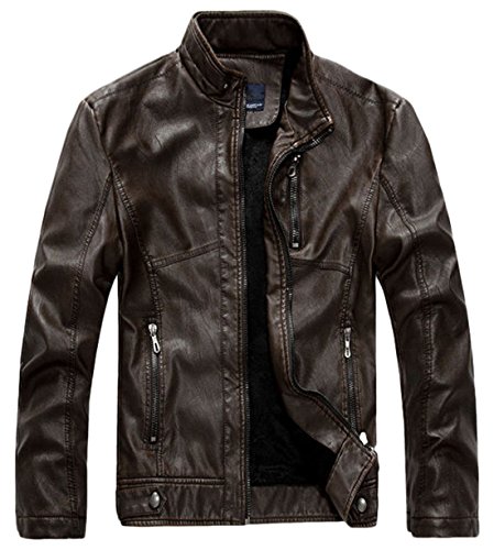 chouyatou Men's Vintage Stand Collar Pu Leather Jacket