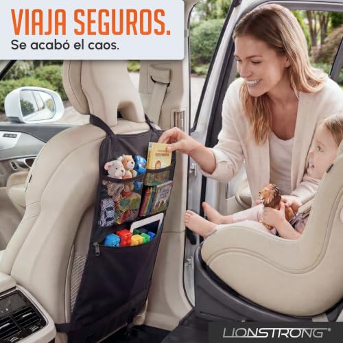 Miniatura 5 de Lionstrong Organizador Asiento Coche - Universal Multi-Bolsillo Protector Trasero Del Asiento De Coche Para Niños - Kick Mats Negro