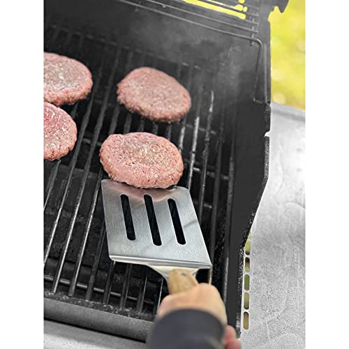 Outset Jackson Stainless Steel Slotted Grill Spatula, Acacia Wood Handle, Silver, 14.6x4.2x1.6" by Outset - Image 4