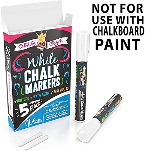 Liquid Chalk Marker Pen - White Drawing Chalk - Chalk Markers for Chalkboard Signs, Windows, Blackboard, Glass - 6mm Reversible Tip (5 Pack) - 24 Chalkboard Labels Included - Thumbnail 5