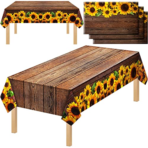 Disposable Sunflower Tablecloth 42.5 X 70.8 Inch Wood Grain Plastic Rustic Tablecloth Vintage Rectangle Table Covers Countryside Outdoor Tablecloth For Dinning Table Kitchen Party Banquet (3 Pcs) #TOP26