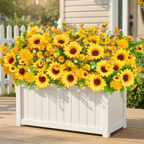 Faylifeway 16 Bundles Artificial Flowers for Outdoors,UV Resistant Faux Sunflowers