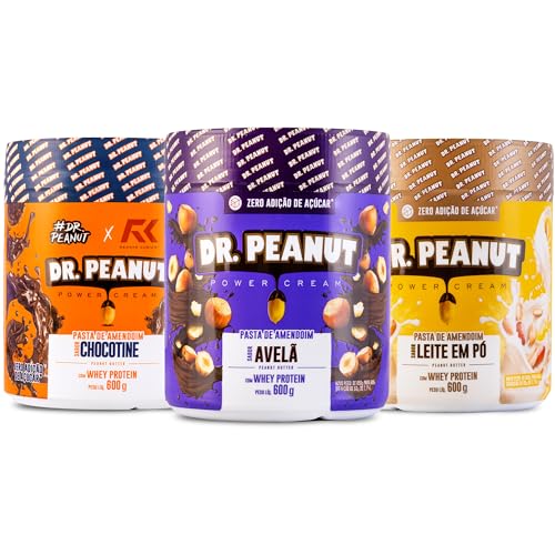 Kit 3x Pasta de Amendoim 600g com Whey Protein - Dr Peanut AVELA - CHOCOTINE - LEITE EM PÓ