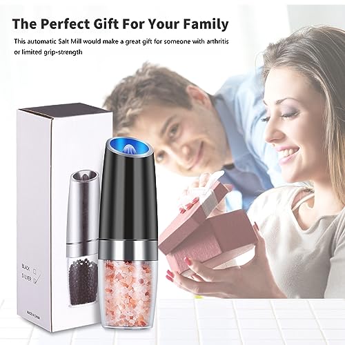 Easycom Gravity Salt And Pepper Mill Set, Battery Powered With Led Light, Adjustable Coarseness, One Hand Automatic Pepper Mill For Kitchen And Bbq, 2 Pack, Black #TOP5