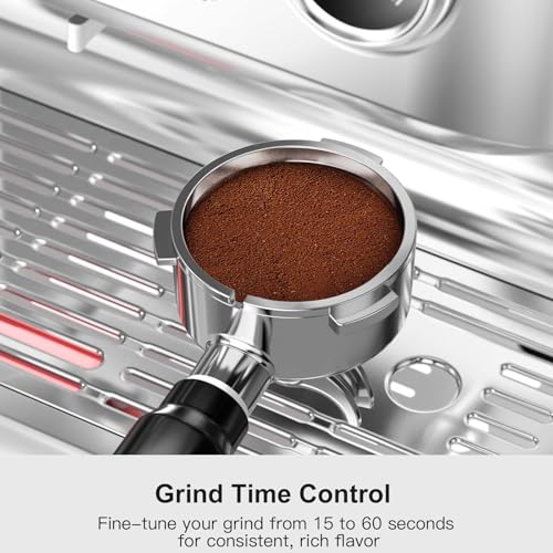Kismile Dual Boiler Espresso Machine with Grinder, 20 Bar Espresso Maker with Milk Steamer & Hot Water, Dual LED Display, Pressure Gauge, Burr Grinder, coffee Machine for Home&Office, Stainless Steel - Thumbnail 5