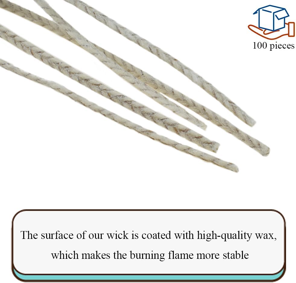 HAHIYO 100Pcs 4Inches Natural Cotton Candle Wick Cotton Core Pre-Waxed Wick with Metal Sustainer Tab for DIY Soy Candle Making Supplies