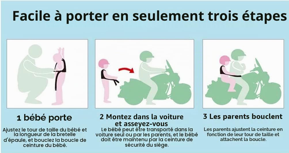 Ceinture de sécurité de moto pour enfant - Longueur réglable - Avec bandes réfléchissantes - Convient pour les enfants de 2 à 12 ans