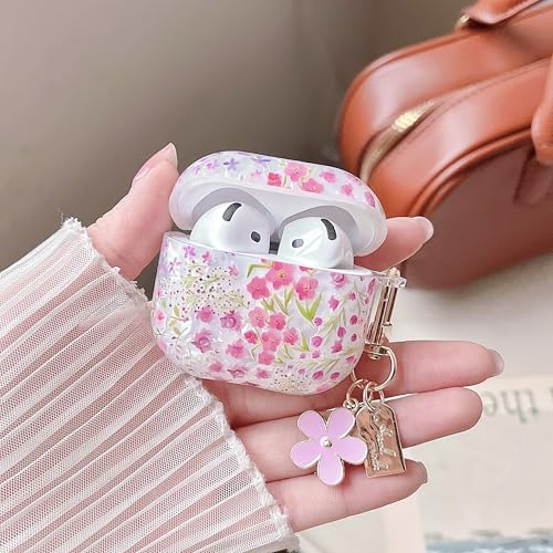 MINSCOSE for Cute Glitter AirPods 4 Clear Case,Shell Pattern Cartoon Flower Aesthetic Design with Floral Keychain,Soft TPU Protective Cover with Cleaner Kit for AirPods 4-Pink by MINSCOSE - Image 4