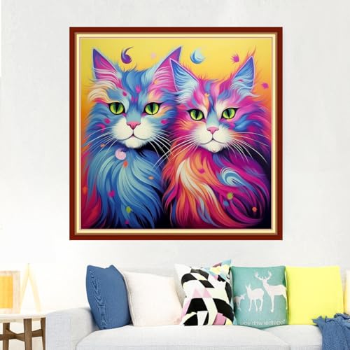 Image of Foxdiviy Stamped Cross Stitch Kits Full Range of Embroidery Needlework Starter Kits for Beginners Adults 11CT Embroidery Patterns Art Crafts DIY Needlepoint Kits-Colorful Cat 18x18 inch, ColourKits28