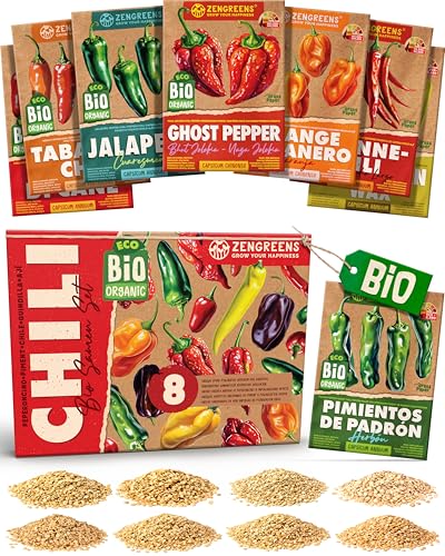 ZenGreens® - Bio Chilisamen im 8er Set - 8 Chili Samen für den einfachen Anbau im Garten, Balkon oder Hochbeet - Pflanzensamen - Saatgut