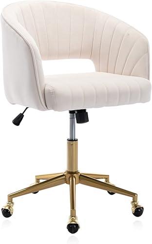 Velvet Home Office Chair, Modern Office Chair with Gold Base, Home Office Desk Chair for Living Room, Bedroom, Vanity, Study (Beige)