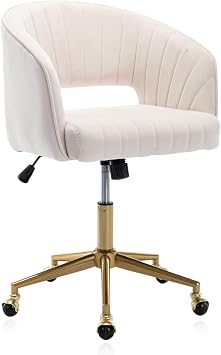 Velvet Home Office Chair, Modern Office Chair with Gold Base, Home Office Desk Chair for Living Room, Bedroom, Vanity, Study Beige