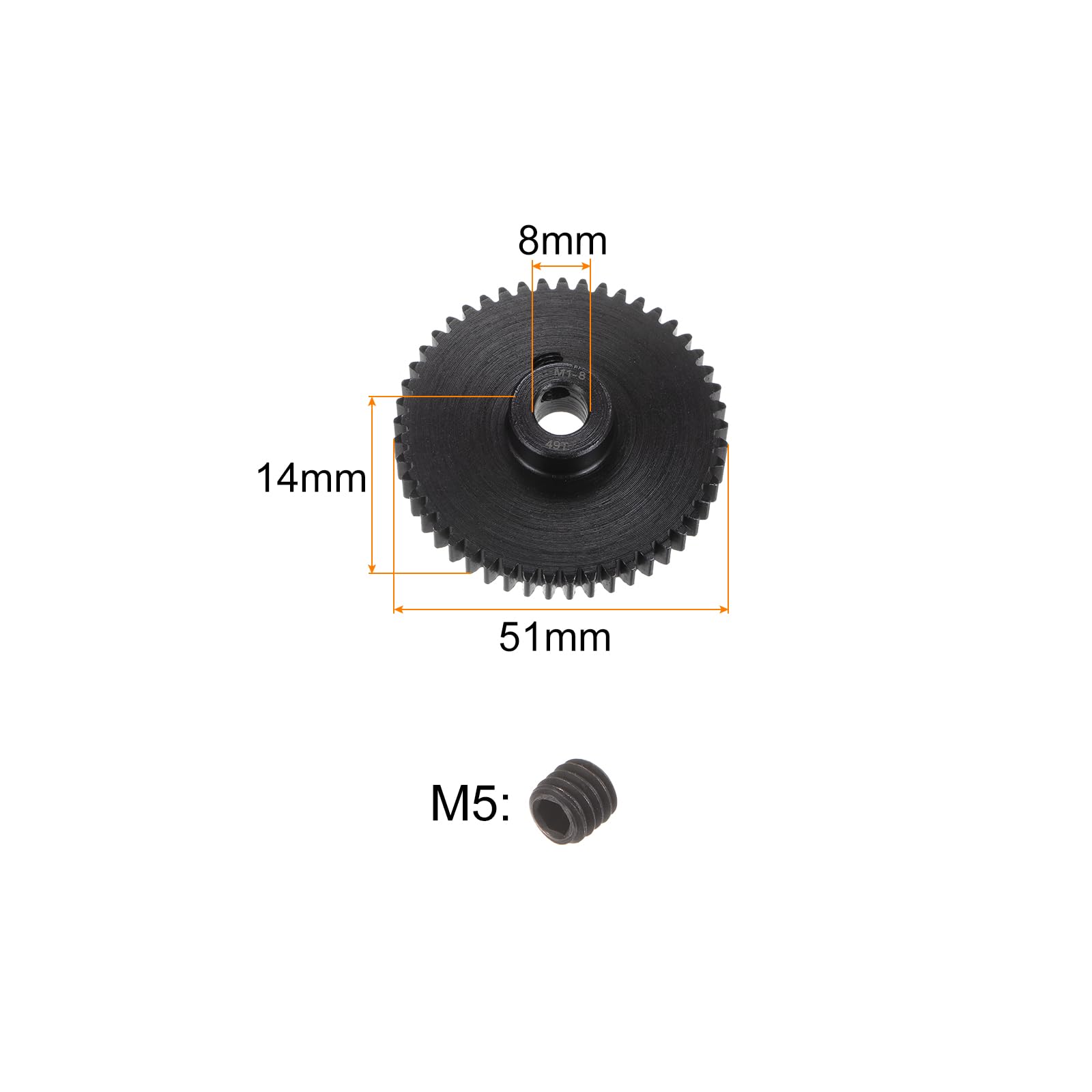 sourcing map Mod 1 49T Pignon engrenage 8 mm Alésage en acier trempé Support moteur pignon pour voiture RC camion Gear Drive